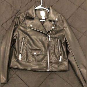 H&M black moto jacket. Small. Worn once. Super cute! Biker jacket faux leather